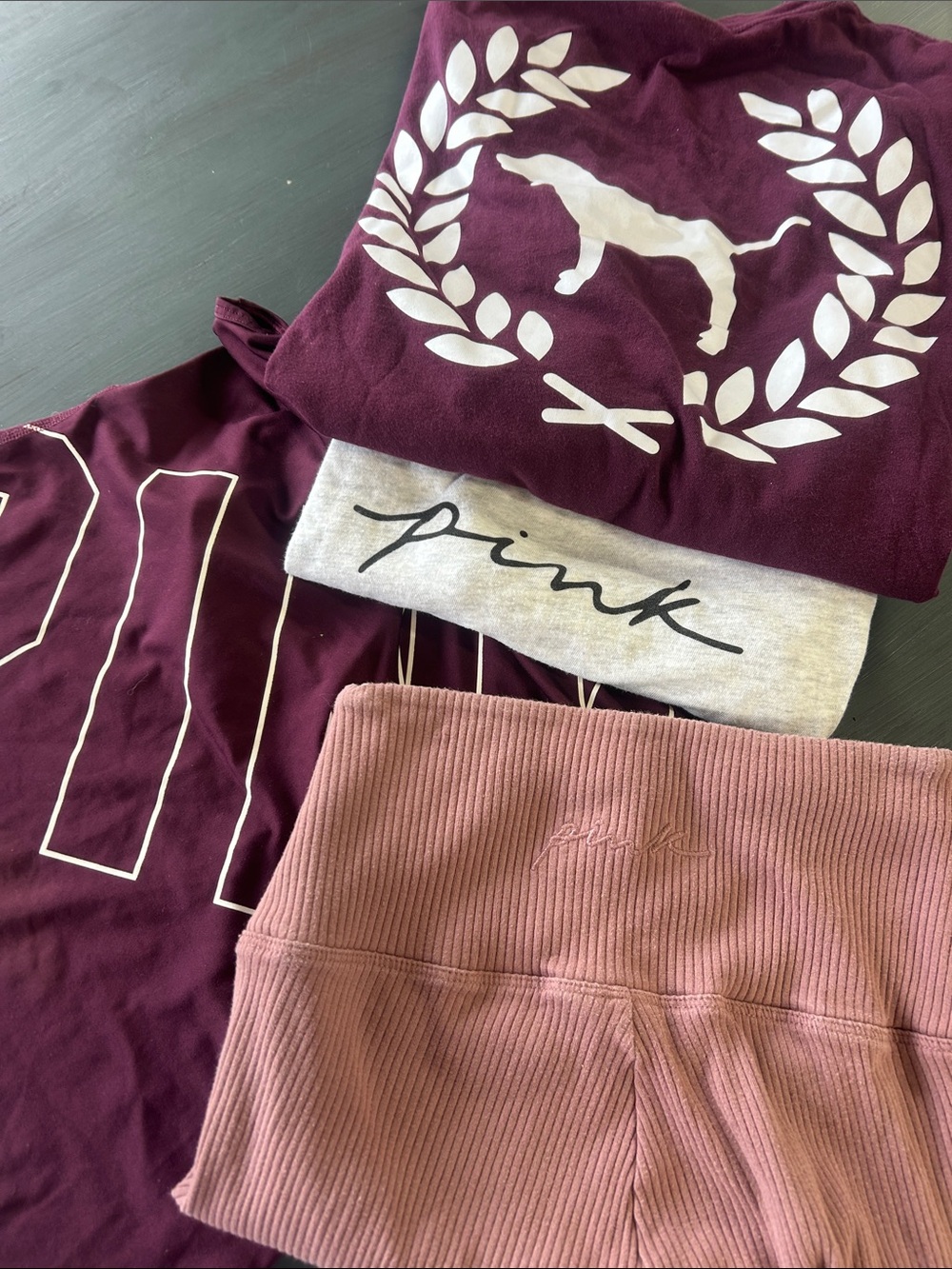 PINK Victoria's Secret Maroon & Dusty Rose & Grey Tops (XS) &Ribbed Leggings(S)
